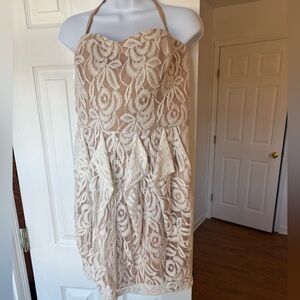 Jessica Simpson Cream and Tan Lace Mini Dress